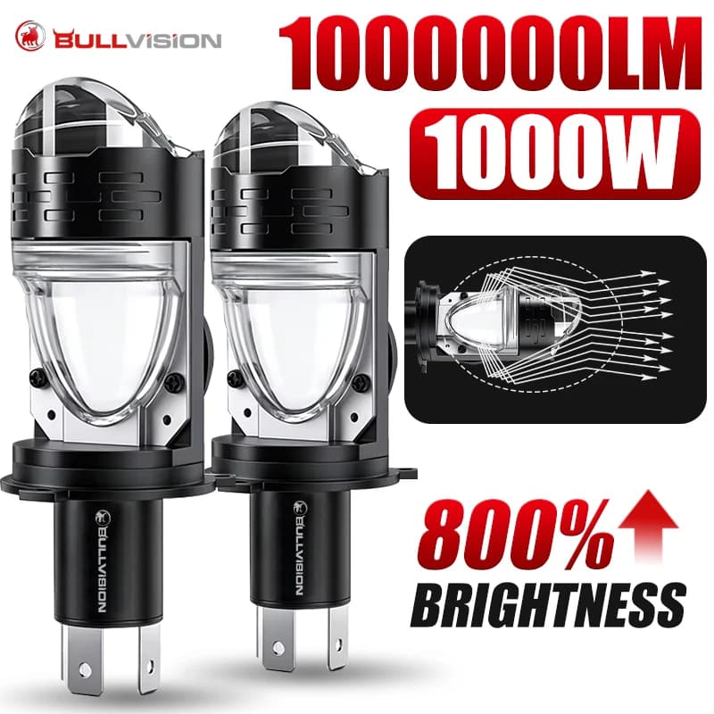 Bullvision 1Pc H4 Proiettore A LED Faro Lente Canbus Faro 1000W 1000000LM 6500K Luce Per Auto Fascio Alto/Basso per Auto Moto