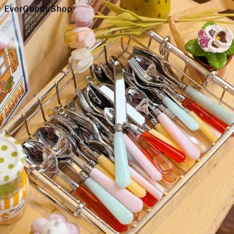 New 5Pcs Doll Accessories 1/6 Scale Miniature Dollhouse Kitchen Mini Knives Forks Spoons Tableware Set Model Girl Gift