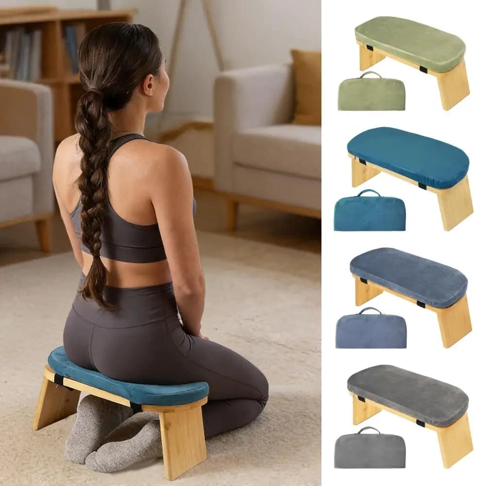 Panca per Meditazione in Legno, Sedia Ergonomica Pieghevole per Yoga con Cuscino, Sgabello Portatile per Preghiera e Yoga in Posizione Seiza
