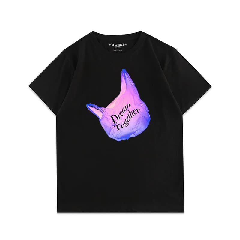 T-shirt da uomo in puro cotone viola sacchetto di plastica divertente stampa T-shirt Harajuku y2k casual O-collo manica corta per uomo e donna