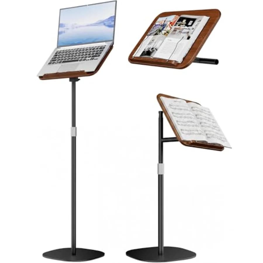 Laptop Stand Floor for Office Study, Solid Wood Music Stand, Adjustable Height Tablet Floor Stand, Tall Hands-Free Book Stand f