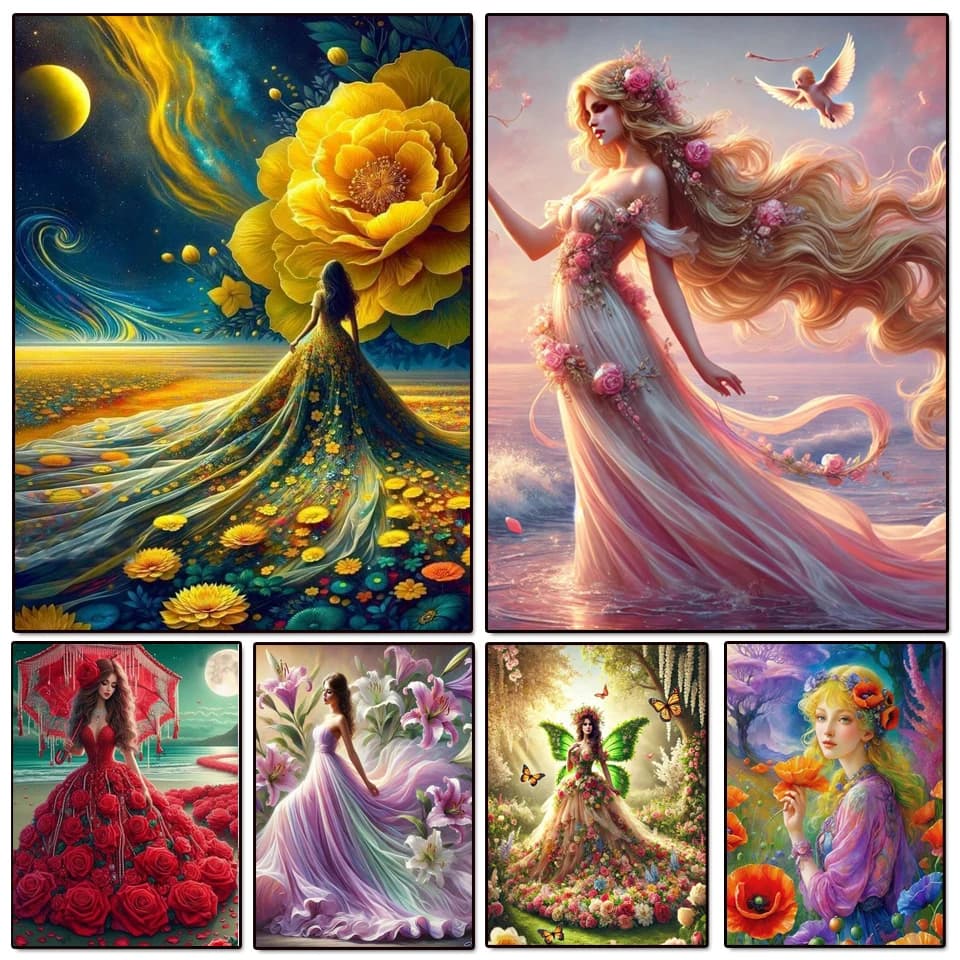 5D Diamond Painting Flower Girl Diamond Mosaic Floral Butterfly Rhinestone Picture Embroidery Art Cross Stitch Kits Home Decor