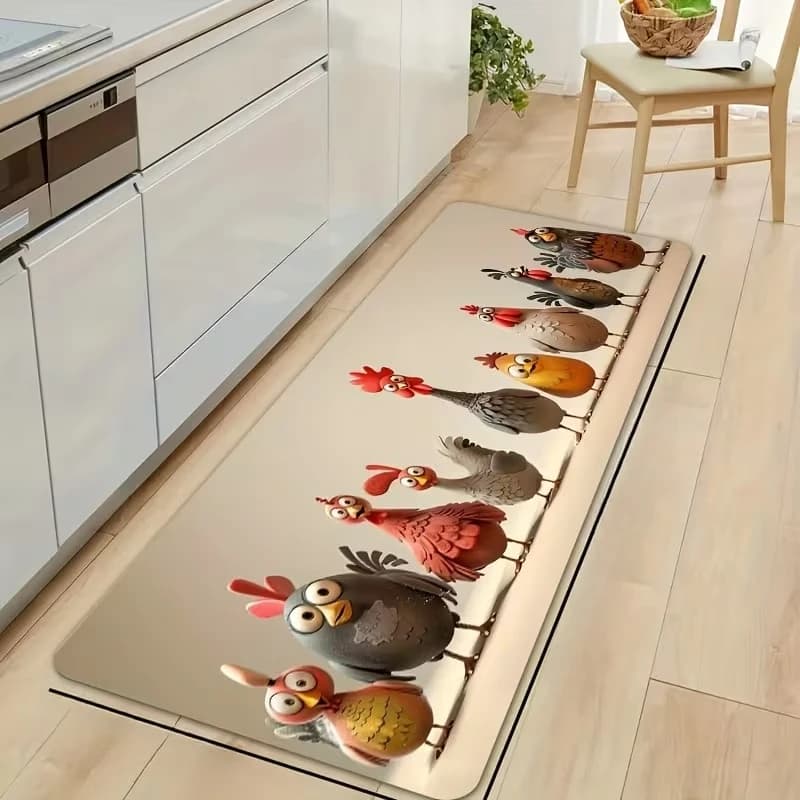 Divertente tappetino da cucina con pollo a forma di cartone animato: tappeto antiscivolo e lavabile in lavatrice per l'arredamento della sala da pranzo, uso interno ed esterno, tappeti da cucina con pollo