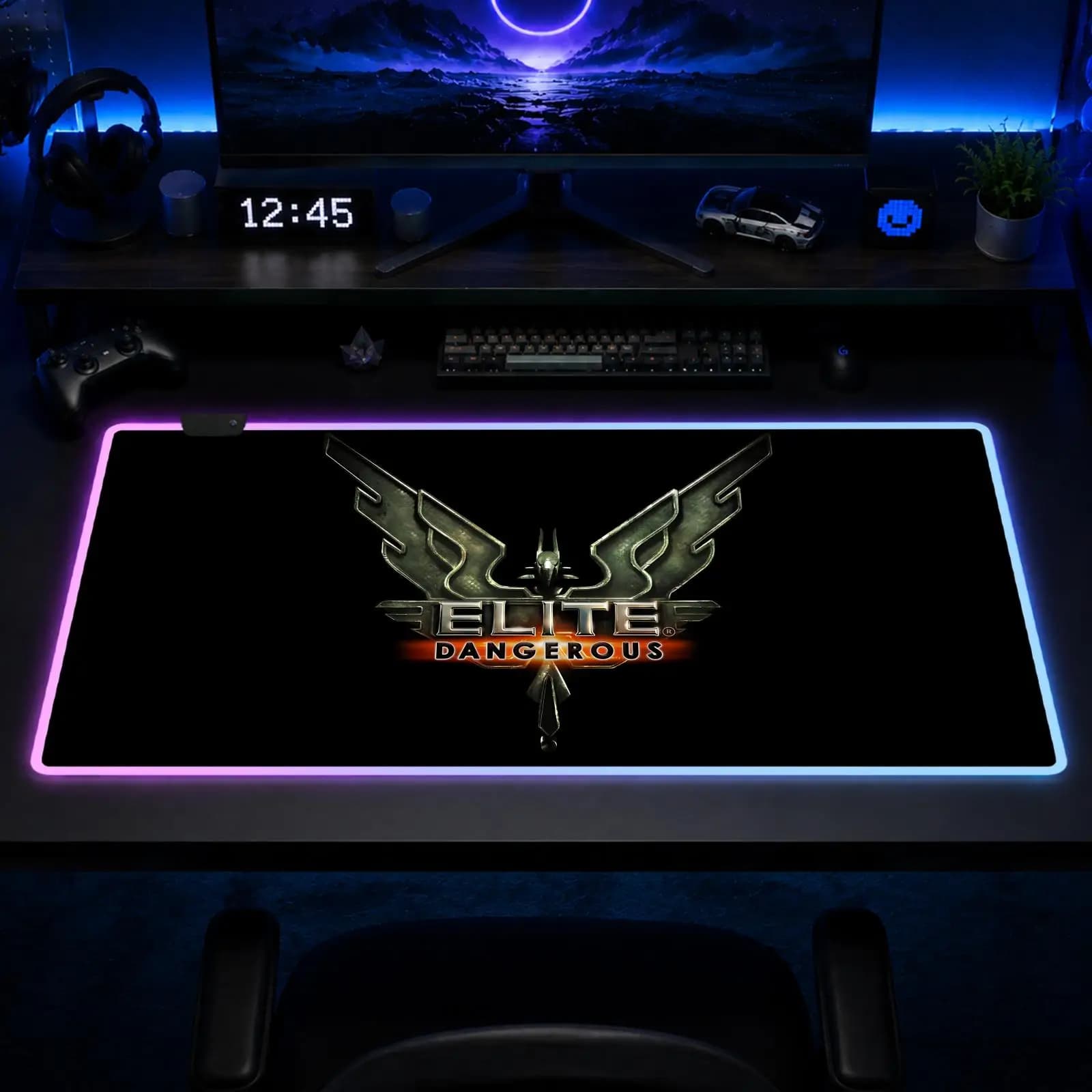 Tappetino per mouse Elite Dangerous, tappetino per mouse da gioco Anime XXL RGB, tappetini da scrivania a LED, tappetini da tavolo retroilluminati in gomma per desktop