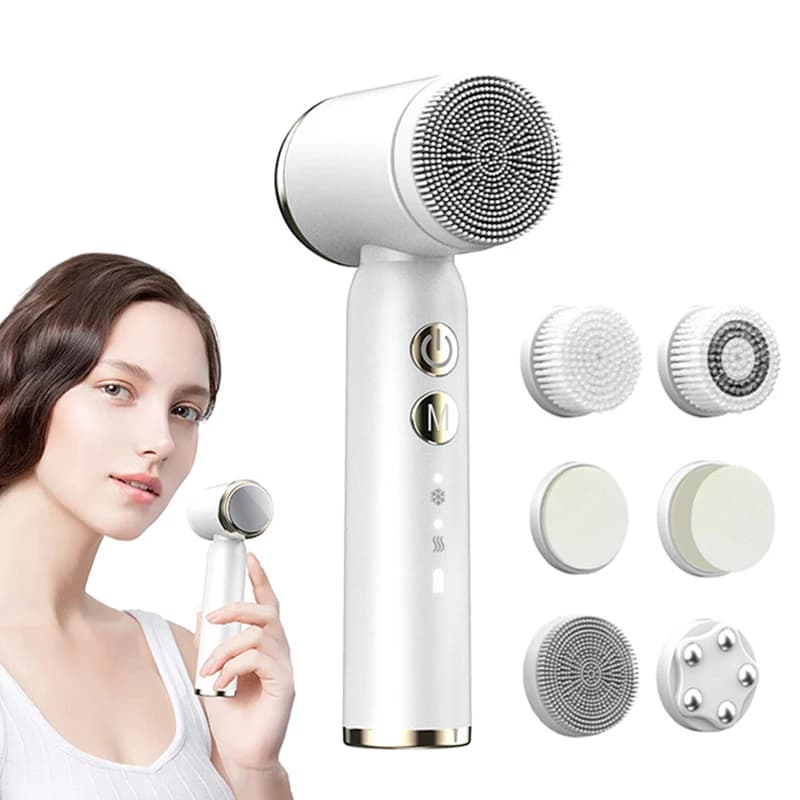 Portable 6 In 1 Rechargeable Sonic Cleansing Brush Ipx6 Skin Care Deep Cleaning Facial Cleansing Brush With Led Display Screen