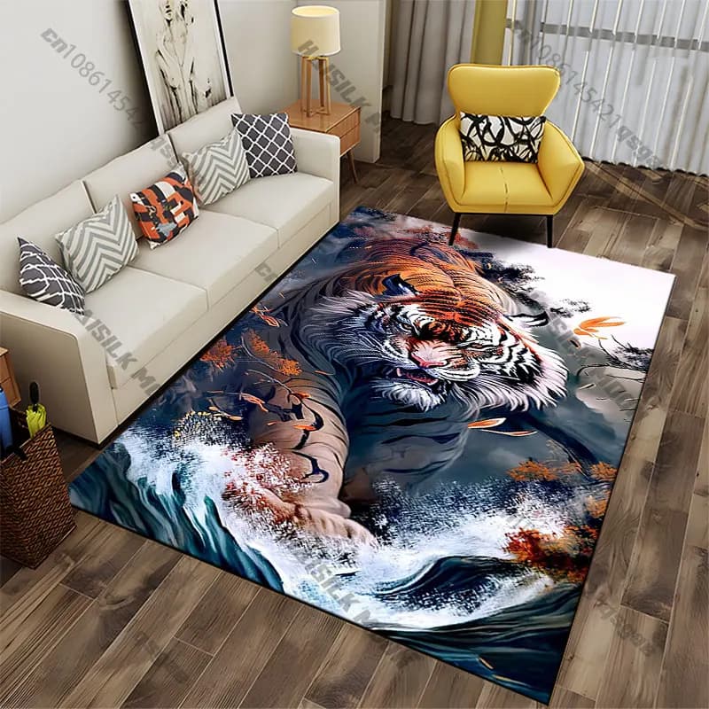 Powerful tiger amidst swirling elements carpet Yoga living room room decor children's crawling mat doormat area rug