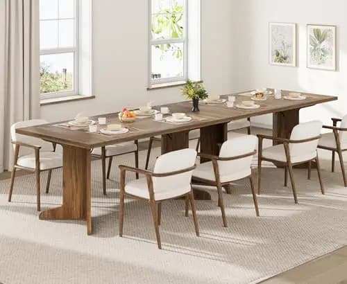 Tavolo da pranzo moderno rettangolare in noce da 71 pollici per 6-8 persone, struttura in legno massello con distintivo design a gamba a T