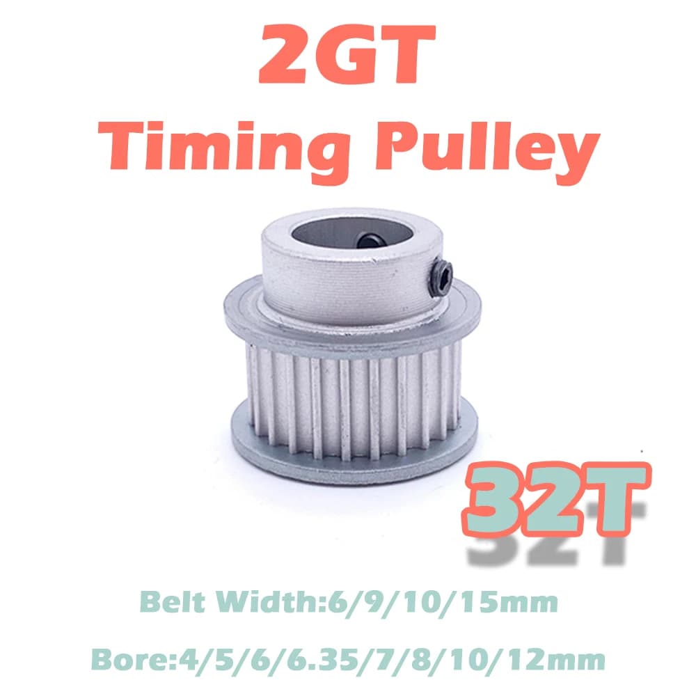 32 denti 2GT Ingranaggio sincrono 32T GT2 Puleggia dentata Foro 4mm ~ 12mm 32Teeh Larghezza cinghia puleggia 6 9 10 15mm Parte stampante 3D in alluminio