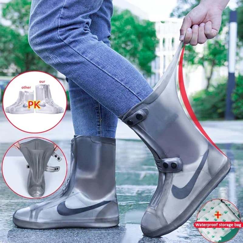 Thickened Grey Size 34-45 Silicone Shoe Covers Waterproof Anti Slip Rain Boots Cold Resistant Overshoes for Outdoor Snow Hiking