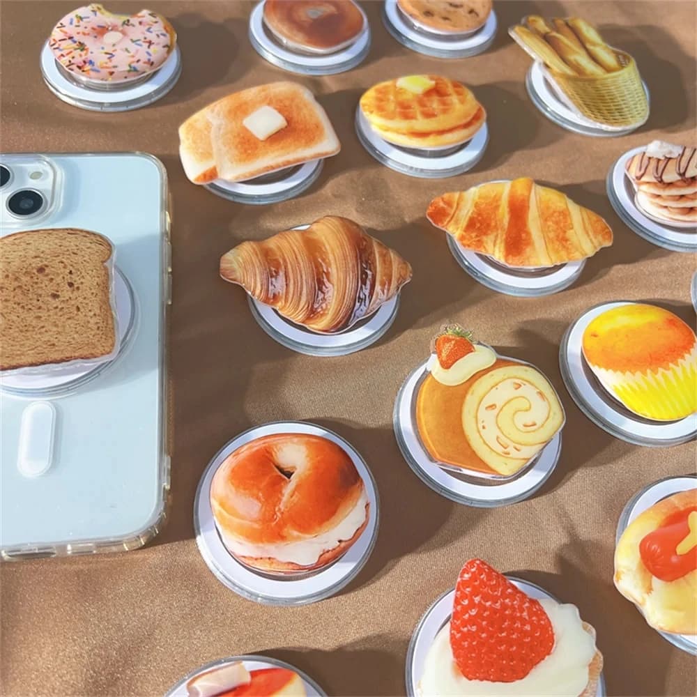 Simpatiche torte biscotti di pane pieghevoli per telefono magnetico Magsafe 16 Griptok Grip Tok supporto per custodia di ricarica wireless per iPhone
