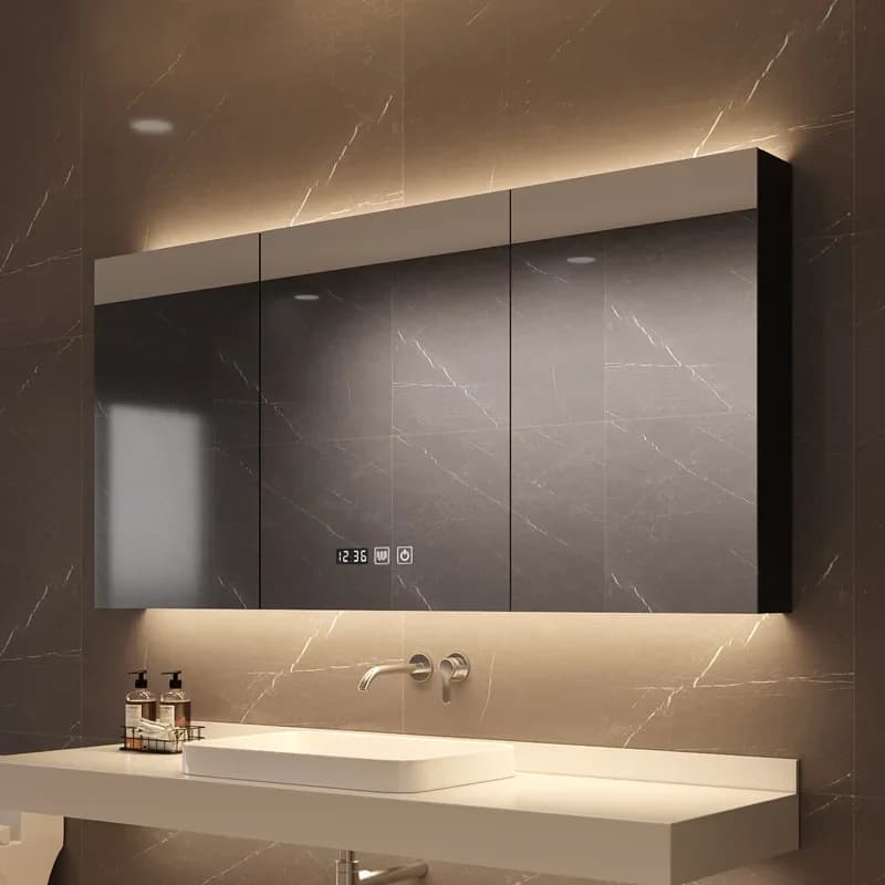 Armadietto a Specchio per Bagno con Vano Portaoggetti Integrato, Montaggio a Parete, Specchio Intelligente Separato