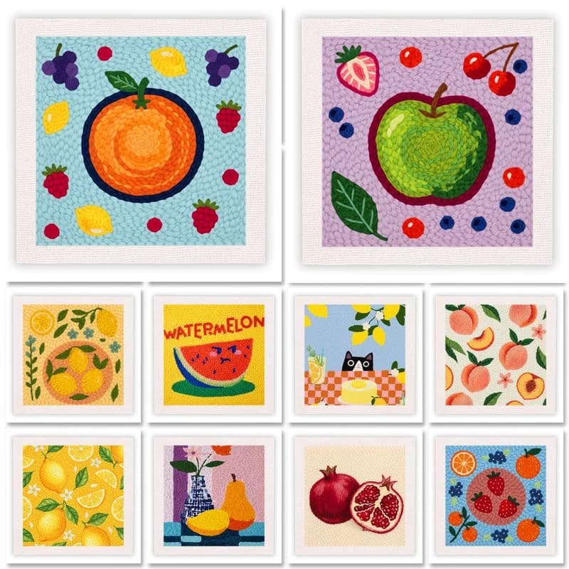 Frame Punch Needle Embroidery Starter Kits Fresh Fruit Square embroidered kit Cross stitch Art and crafts supplies adults