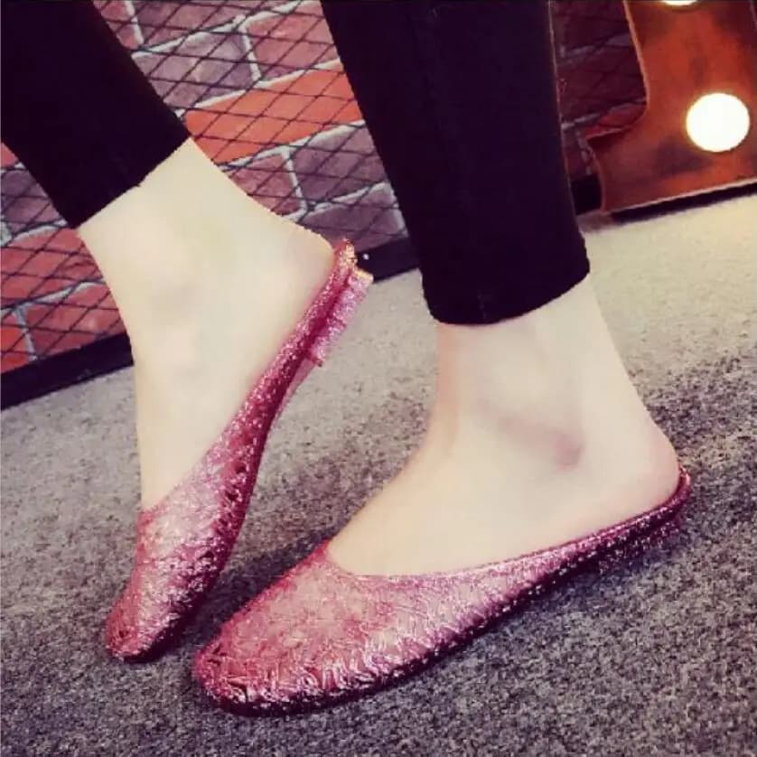 Pantofole da donna a punta chiusa Scarpe estive da donna in gelatina di cristallo Scivoli da casa per interni per scarpe da spiaggia femminili antiscivolo Nero Oro Rosso