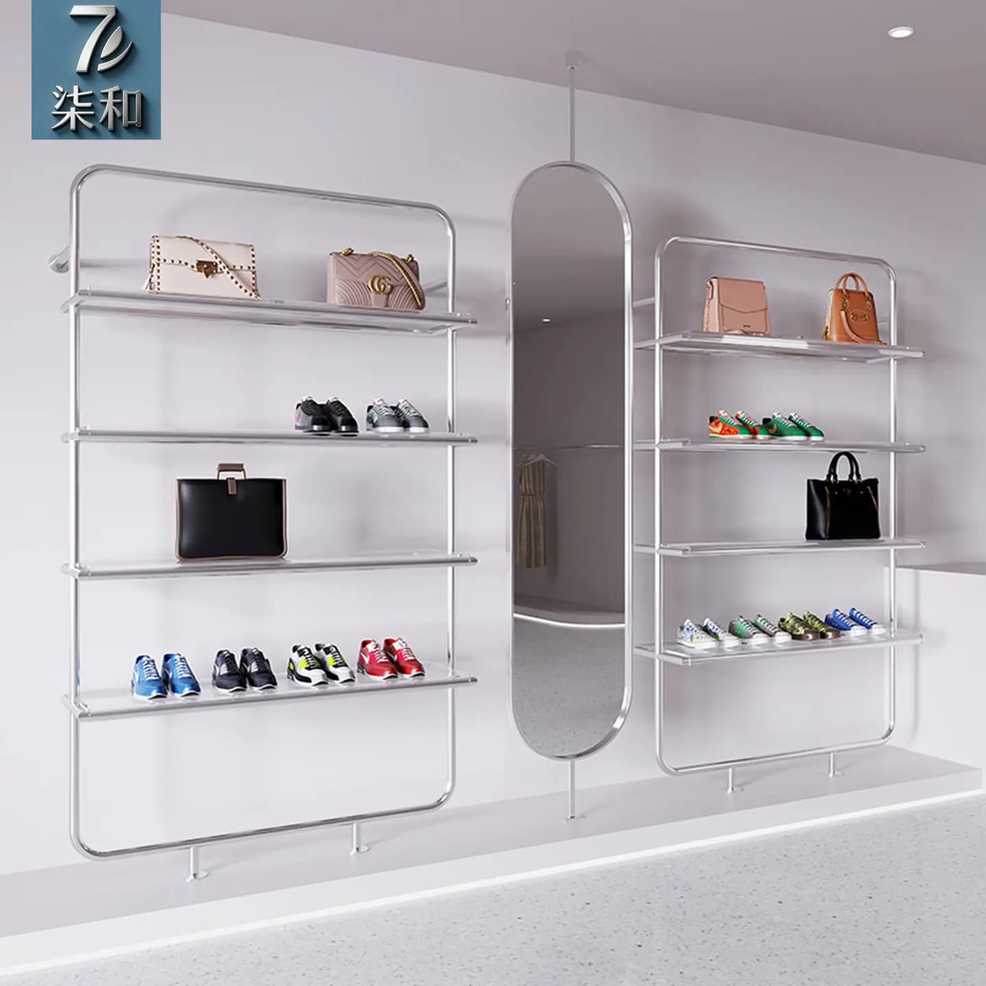 Espositore per scarpe da negozio, scaffale per scarpe e borse da negozio di abbigliamento, vetrina a parete, scaffale multifunzionale per boutique