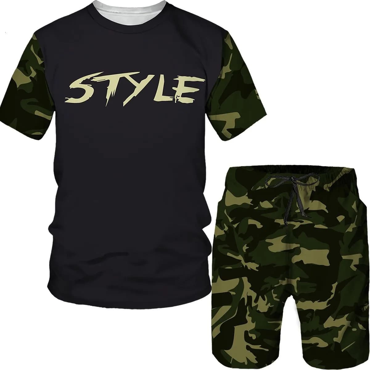 Completi mimetici da uomo, t-shirt e pantaloncini con stampa 3D, set da 2 pezzi, tute casual, streetwear, abbigliamento oversize da uomo