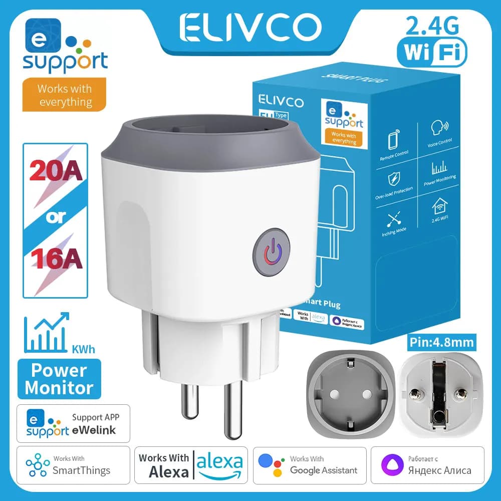 eWelink WiFi Smart Plug 16A/20A Intelligent EU socket with power monitor timing support Alexa Google Home Yandex Alice SmartThings