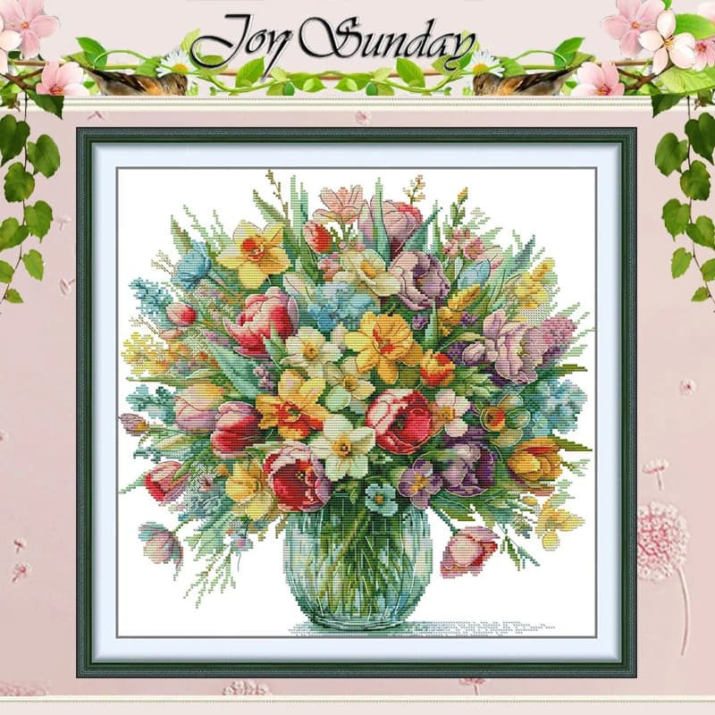 The Flowers Bloom Patterns Counted Cross Stitch Set DIY 11CT 14CT 16CT Stamped DMC Cross-stitch Kit Embroidery Needlework Gifts