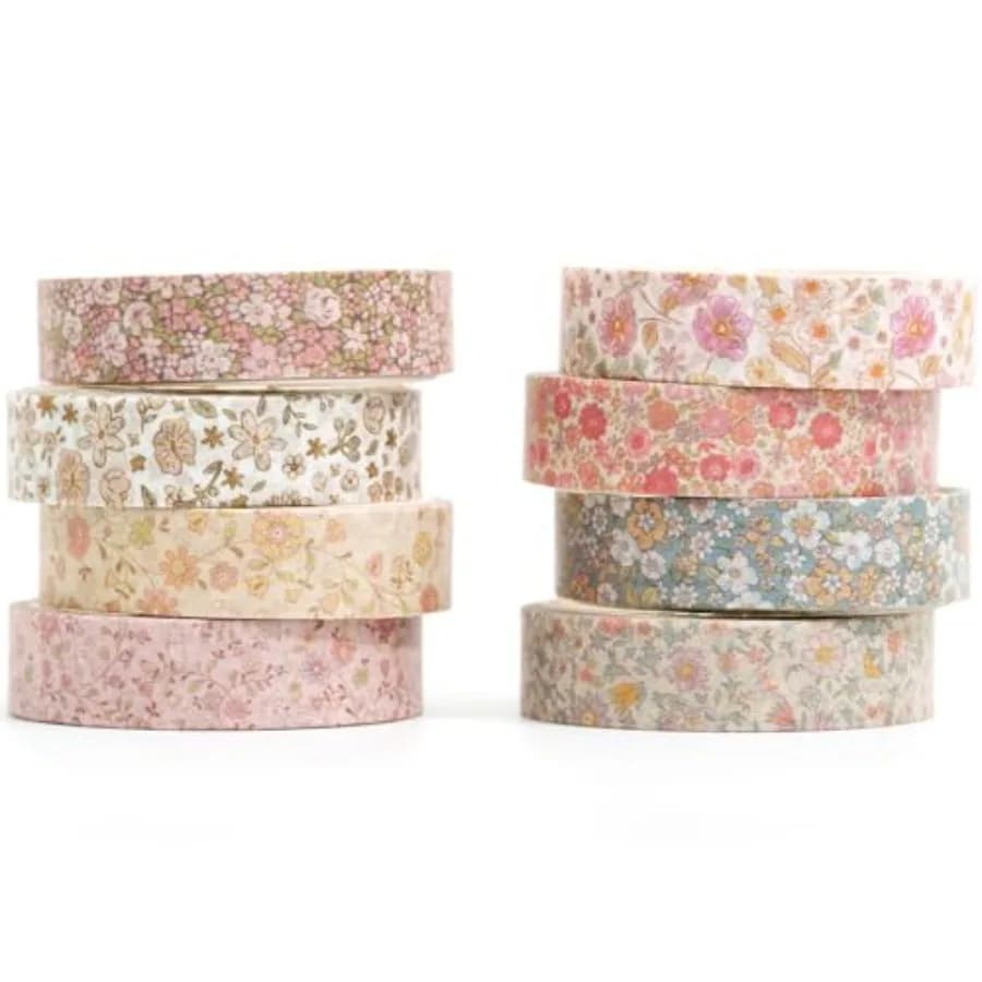 Vintage Washi Tape Set 8 Rolls Thin Retro Decorative Antique Patterns Masking Tapes for Arts, DIY Crafts, Journals, Planners, S