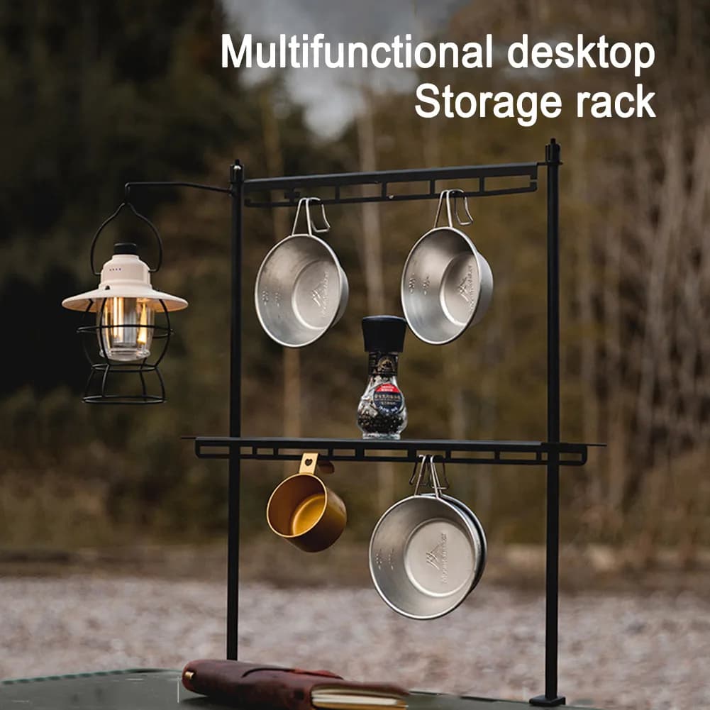 Multifunctional Support Stackable for Camping, Organizer for Foreign Tools with Hook for Lantern, Pentol Door and Panels, Lamp Support