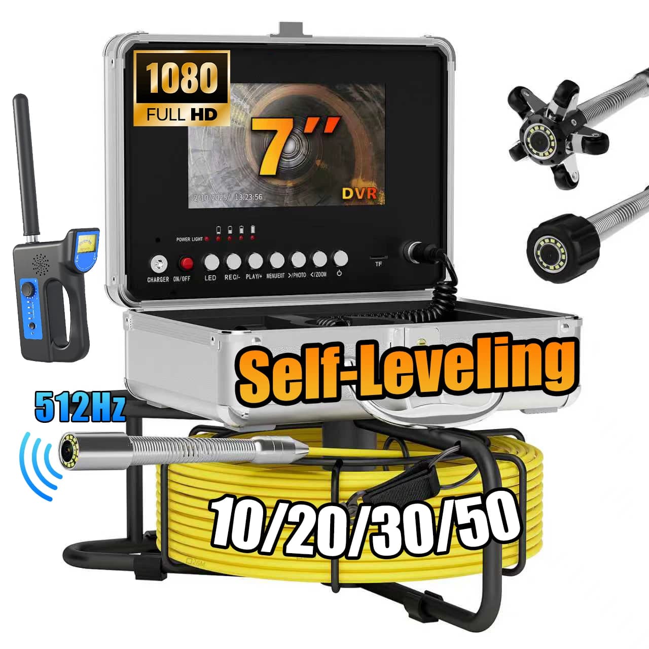 Fognature Inspection Camera - 512Hz Self-levelling Camera with 17/23mm Round, Zoom 5X, Endoscopic Camera Waterproof with 12 LEDs