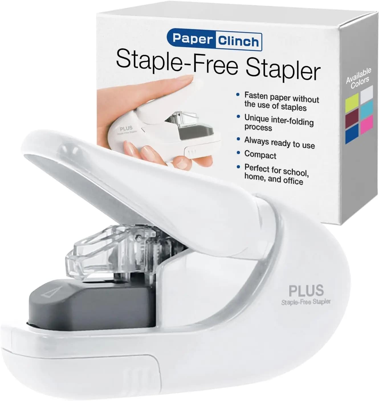 Graffettatrice Compatta Senza Graffette, Bianco Avorio, Paper Clinch Plus per Uso Ufficio