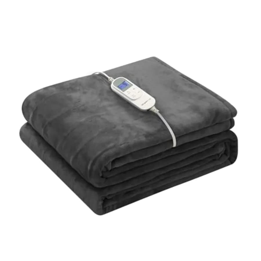 Coperta Elettrica Riscaldata Full Size 183x213 cm, 10 Livelli di Riscaldamento, 12 Ore di Autonomia e Spegnimento Automatico, in Flanella, Riscaldamento Rapido