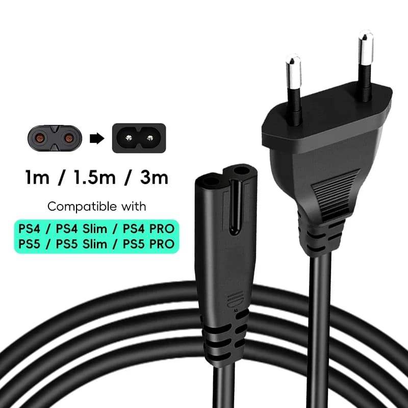 Cavo di Alimentazione AC con Spina EU a 2 Poli, 1m 1.5m 3m, Prolunga per PS4 PS5, Xbox, Computer, Laptop, PC, TV
