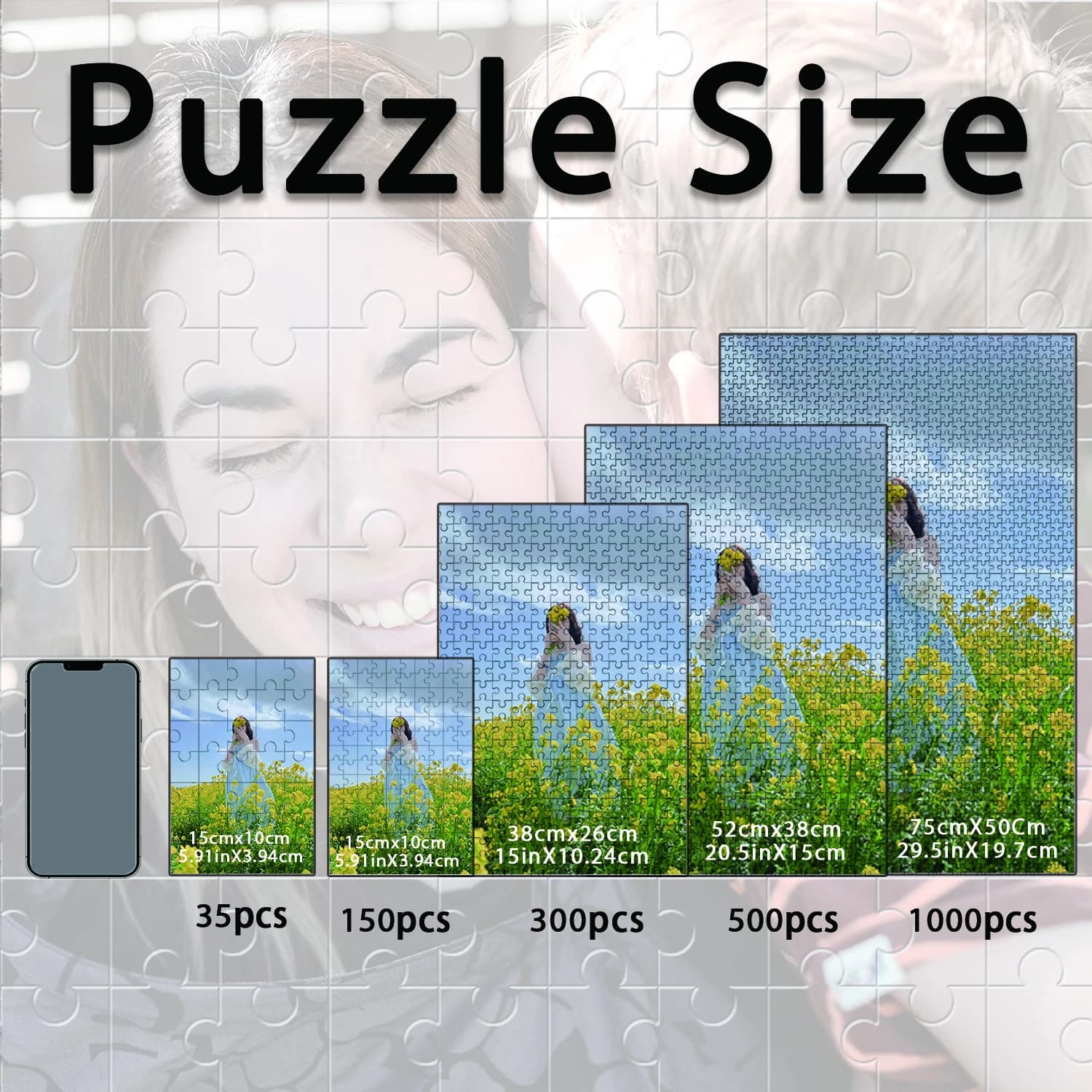 35/150/300/500/1000 pezzi Donne nella zona dei fiori di colza Foto personalizzata Puzzle di decompressione personalizzati Puzzle