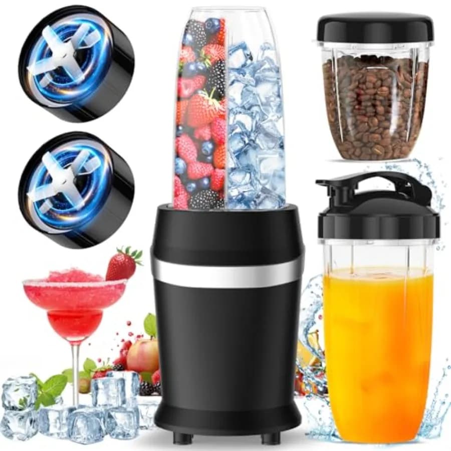 Frullatore personale per frullati e bevande congelate, lame in acciaio inossidabile, colore nero sabbia, set da 12 pezzi con bicchieri da 23oz/32oz/37oz, 25,00