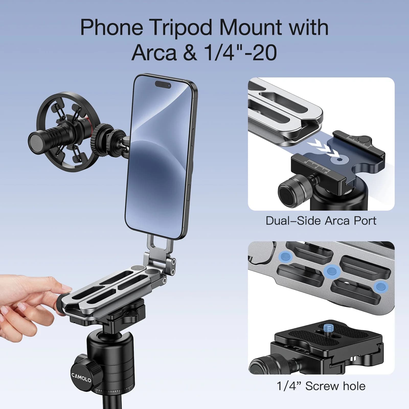Pro-Grade Magnetic Tripod Mount - CAMOLO MG-05 PLUS w/ Arca-Swiss Plate for iPhone 15 Pro/iPad/HUAWEI Foldables