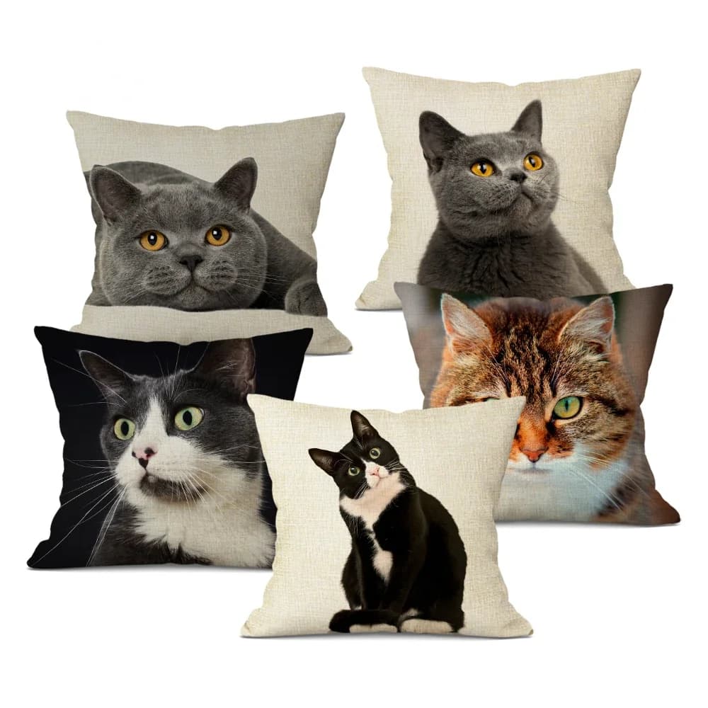 1 pz/set fodera per cuscino in lino nero bianco dipinto a mano giallo simpatico gatto sedia da cucina fodera per cuscino federa decorativa per la casa