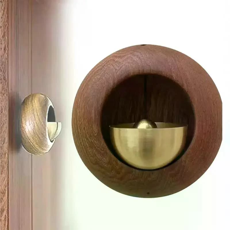 1Pcs Black Walnut Wood Round Bell Hanging Wind Chime Magnetic Doorbell Wooden Door Chime For Entrance Home Decoration