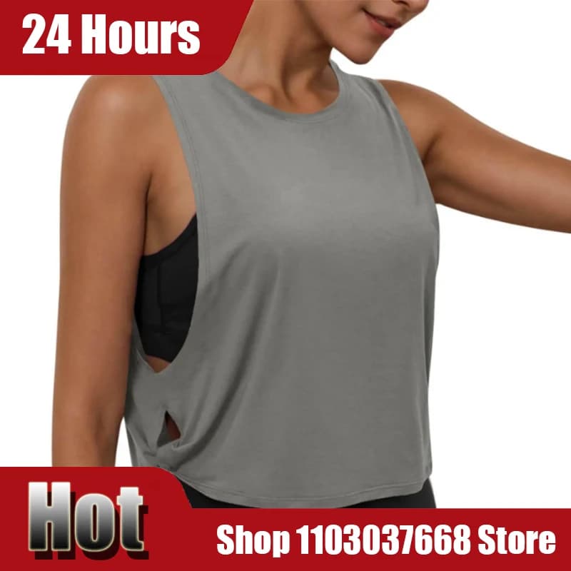 Top da yoga senza maniche da donna, canotta corta da corsa, canotta corta, gilet sportivo, camicetta traspirante, coprire la maglietta fresca da allenamento in palestra