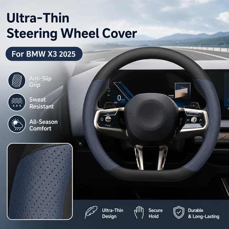 For BMW X3 2025 Steering Wheel Cover Ultra-Thin Premium Anti-Slip Sweat-Resistant Car Grip Universal for All Seasons