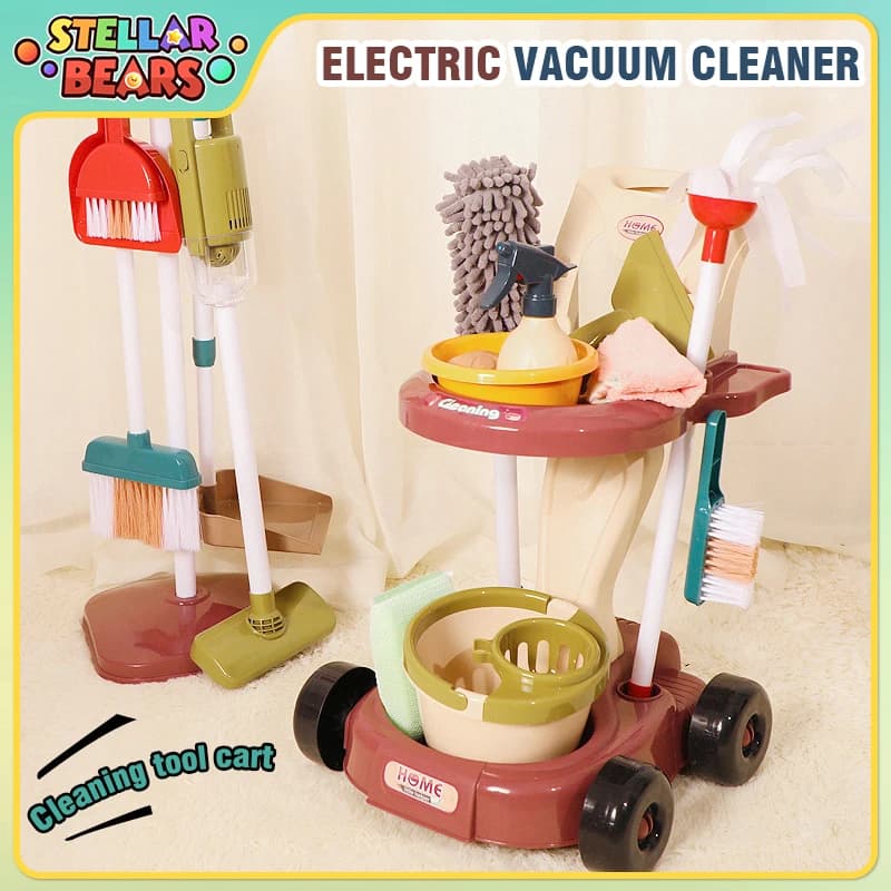 Simulated Cleaning Tool Playset Kids Pretend Play Cleaning Toy Home Vacuum Cleaner Broom Mop House Children's Cleaning Toys Gift