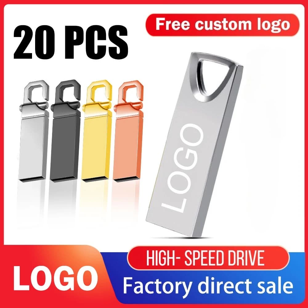 20 Pz/lotto Chiavetta USB 1GB 2GB 4G 8GB Pen Drive 16GB 32GB Pendrive 64GB 128GB 2.0 Regalo Chiavetta USB 128MB 256MB Logo Personalizzato Gratuito