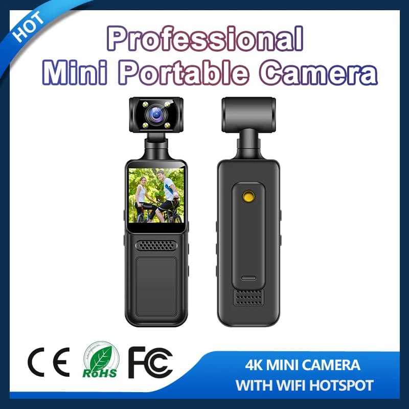 Videocamera Sportiva Professionale 4K HD WIFI Tascabile con Lente Rotante a 180 Gradi, Creativa, Compatta, Registratore Portatile per Ciclismo all'Aperto