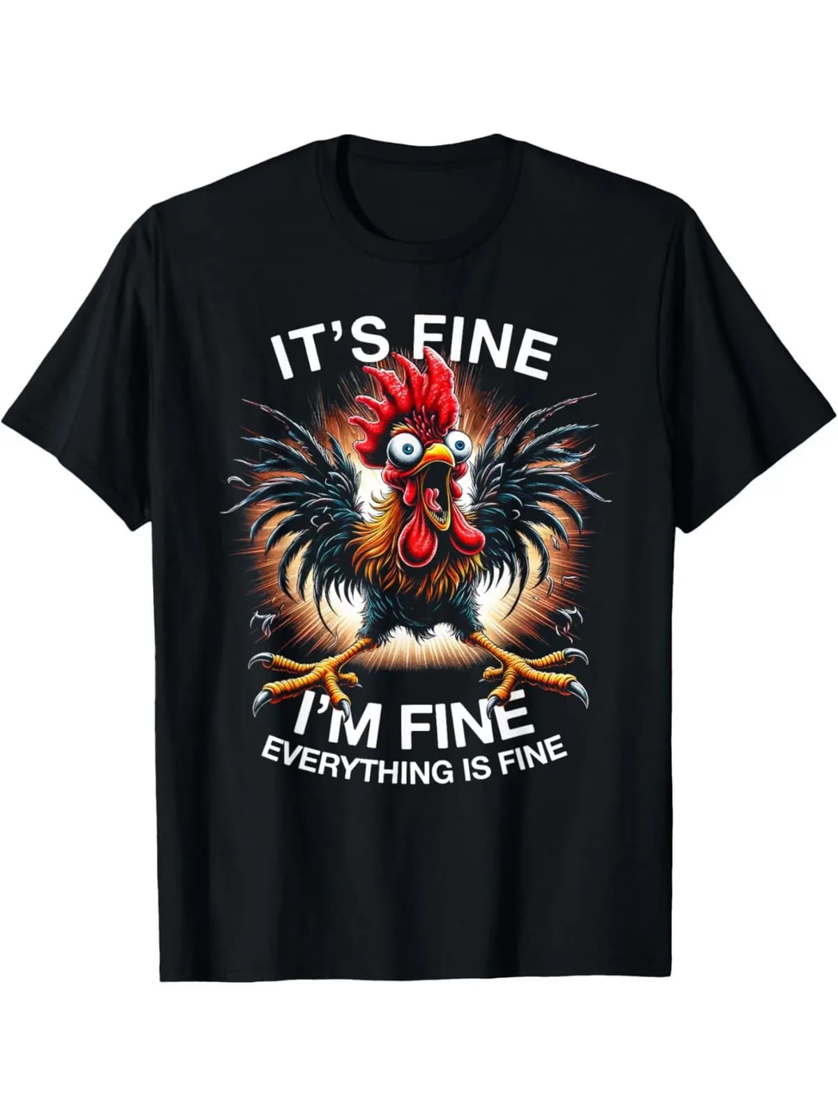 T-shirt divertente da uomo con grafica 'It's Fine I'm Fine' Crazy Chicken - Cotone nero Ca