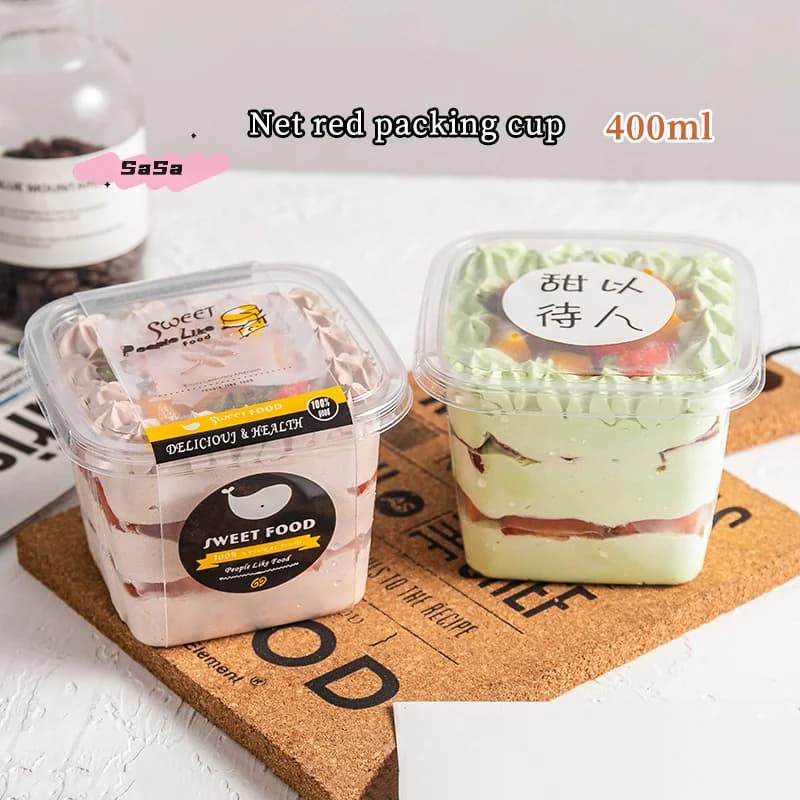 50 tazze da dessert in plastica trasparente da 400 ml con coperchi contenitori quadrati riutilizzabili per cupcake scatole per torta mousse sigillate monodose