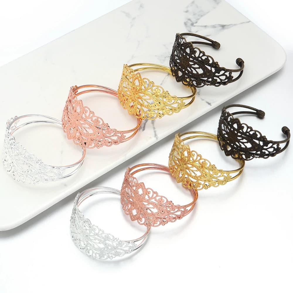 1Pcs Fashion Retro Bracelet Flower Filigree Hollow Opening Bangle Bracelets Base Tray Women DIY Vintage Jewelry Making Findings