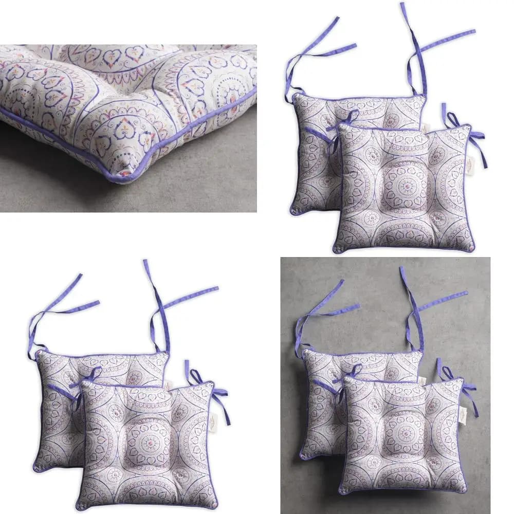 Cuscini per sedie in cotone con mandala, 16x16 pollici, per patio o sala da pranzo, con lacci, set da 2