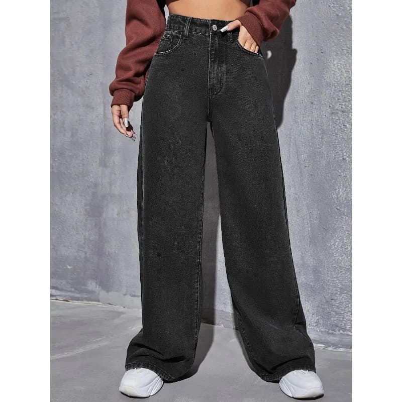 2026 Women Casual Relaxed High-Waist Wide-Leg Wash Denim Jeans