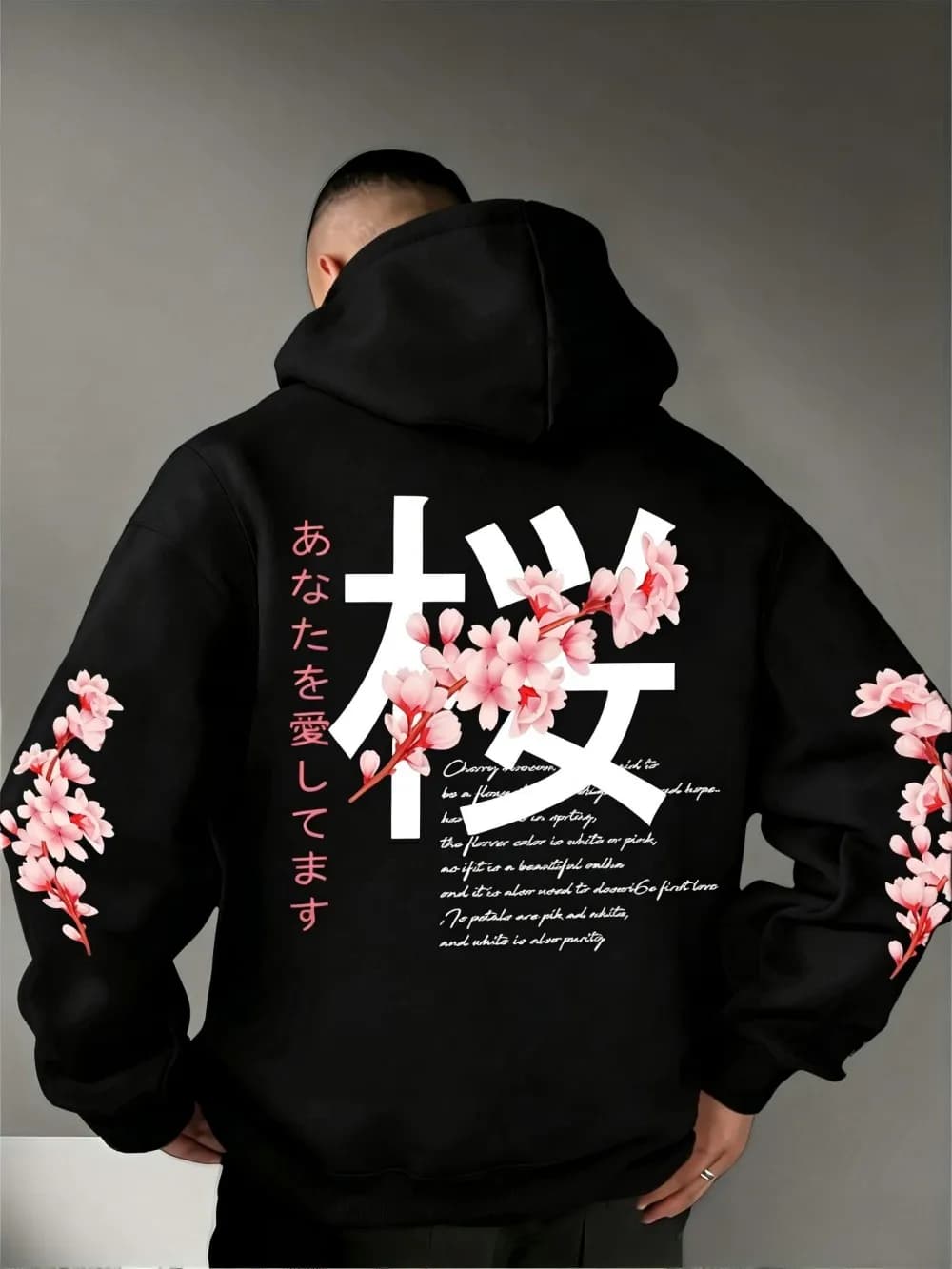 European and American Men's Autumn Retro Flower Letter Print micro Elastic Comfortable Hooded Sweatshirt Outdoor Street Top