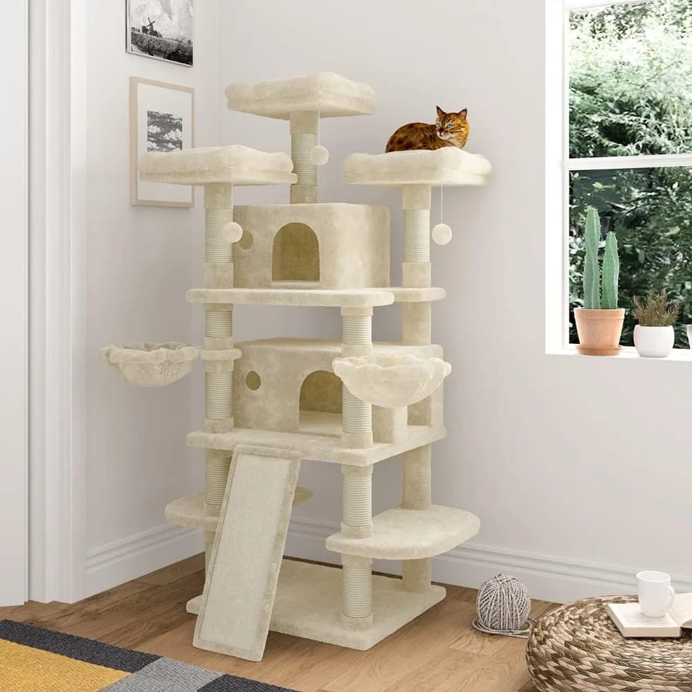 IMUsee Albero per gatti grande multilivello da 68 pollici per gattini di grandi dimensioni/Torre per gatti di grandi dimensioni con condominio/Apparelli in peluche accoglienti/Graffette per sali