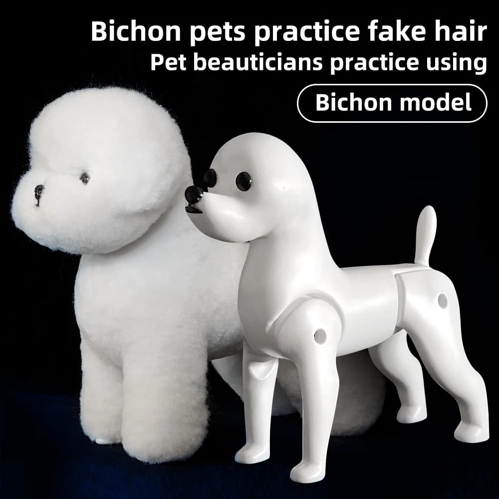 Standard Bichon Pet Simulation Model Dog for Grooming Practice Fake Hair Trim And Style Must Be Used with Skeleton Model