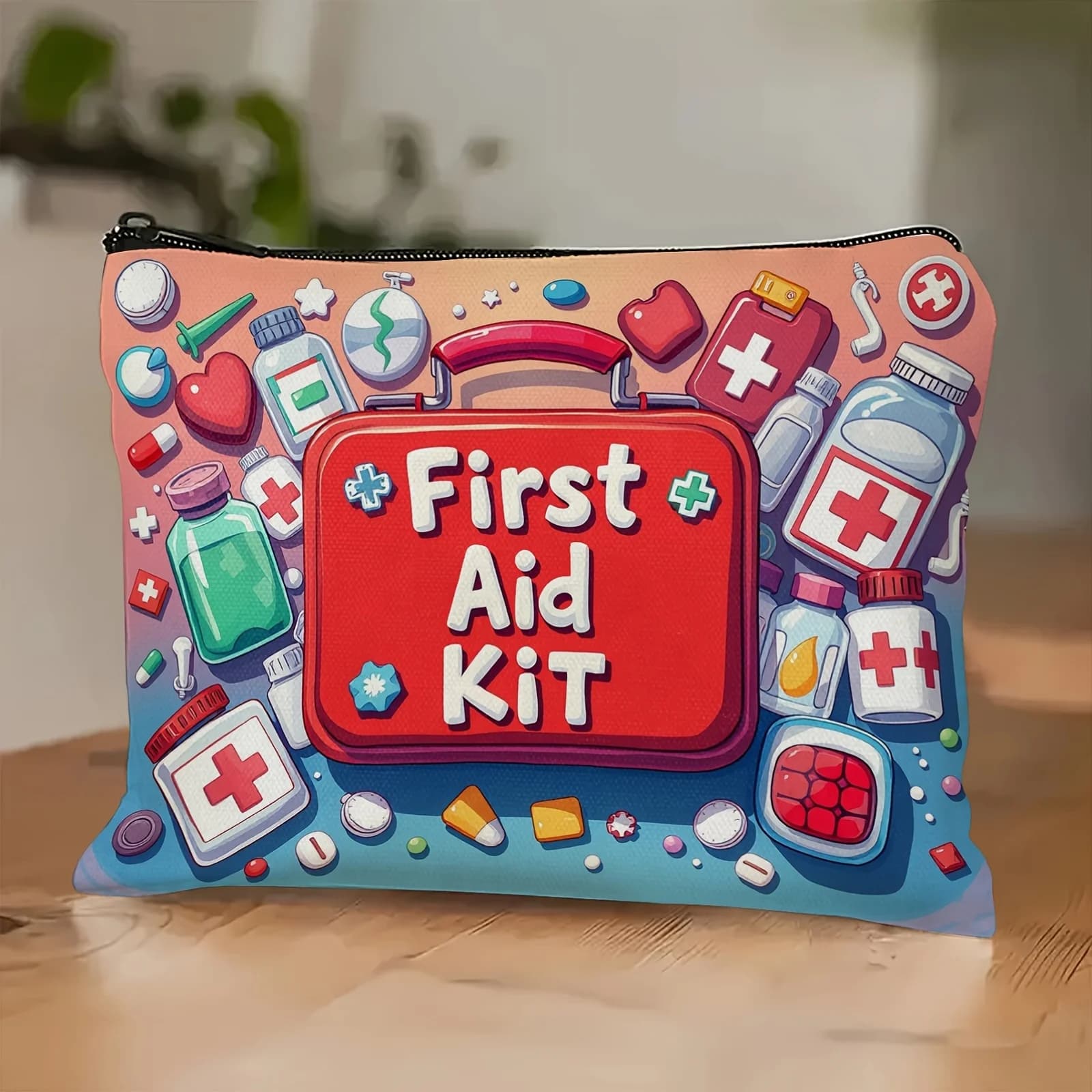 Una borsa per il trucco colorata per kit di pronto soccorso: simpatica custodia multifunzionale con cerniera per donna, borsa per riporre gioielli