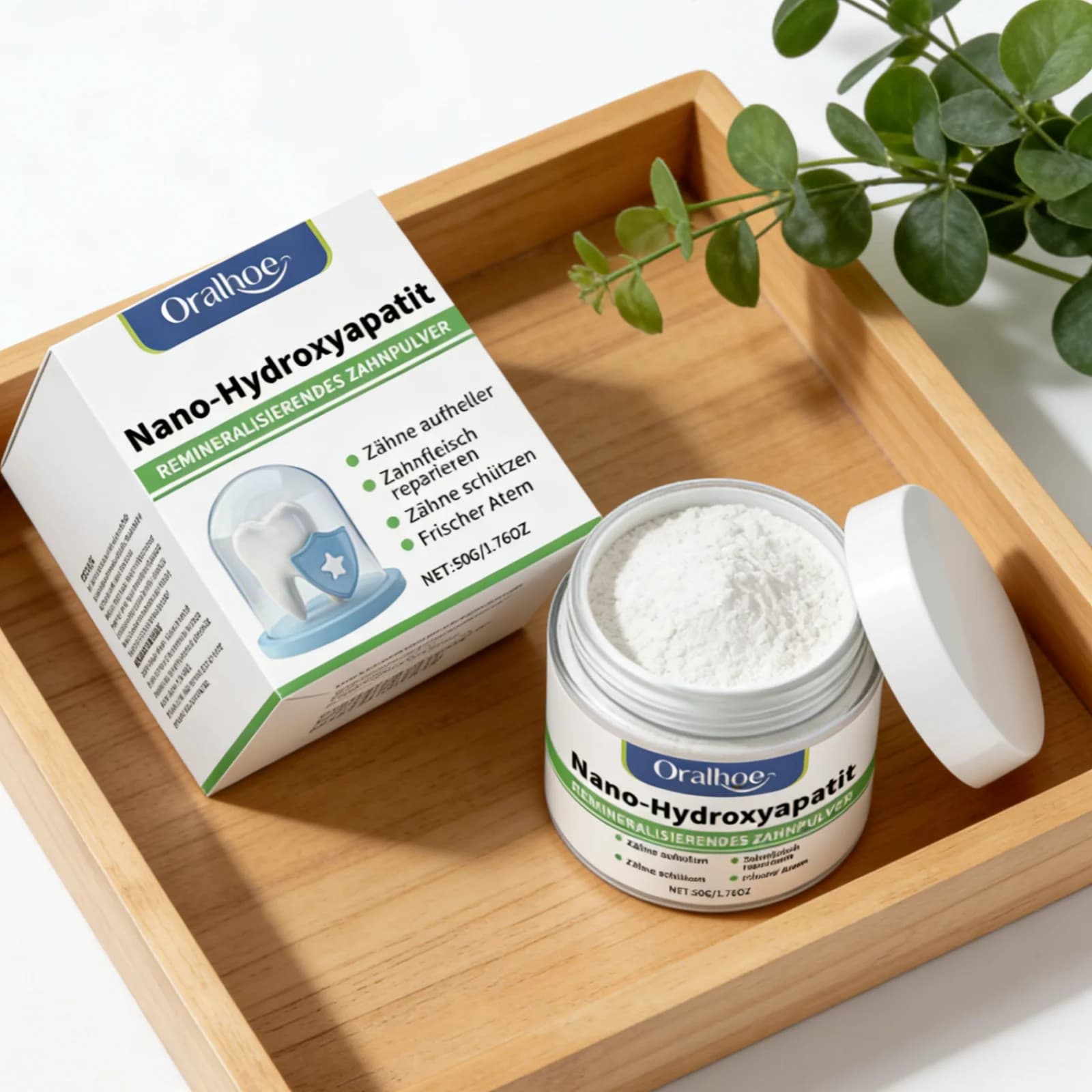 Oralhoe Powder Dentiphurizes with Nano Hydrossiapatite for Whitening and Care of the Magistrates, Remineralizing, Long Duration, Delicate Formula for Daily Use, 50g