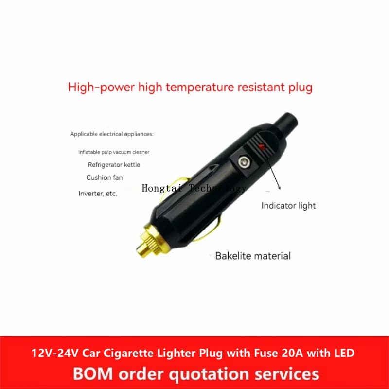 Spina accendisigari per auto 12V-24V resistente alle alte temperature con fusibile 20A con LED per tappi pompa gonfiabile per aspirapolvere