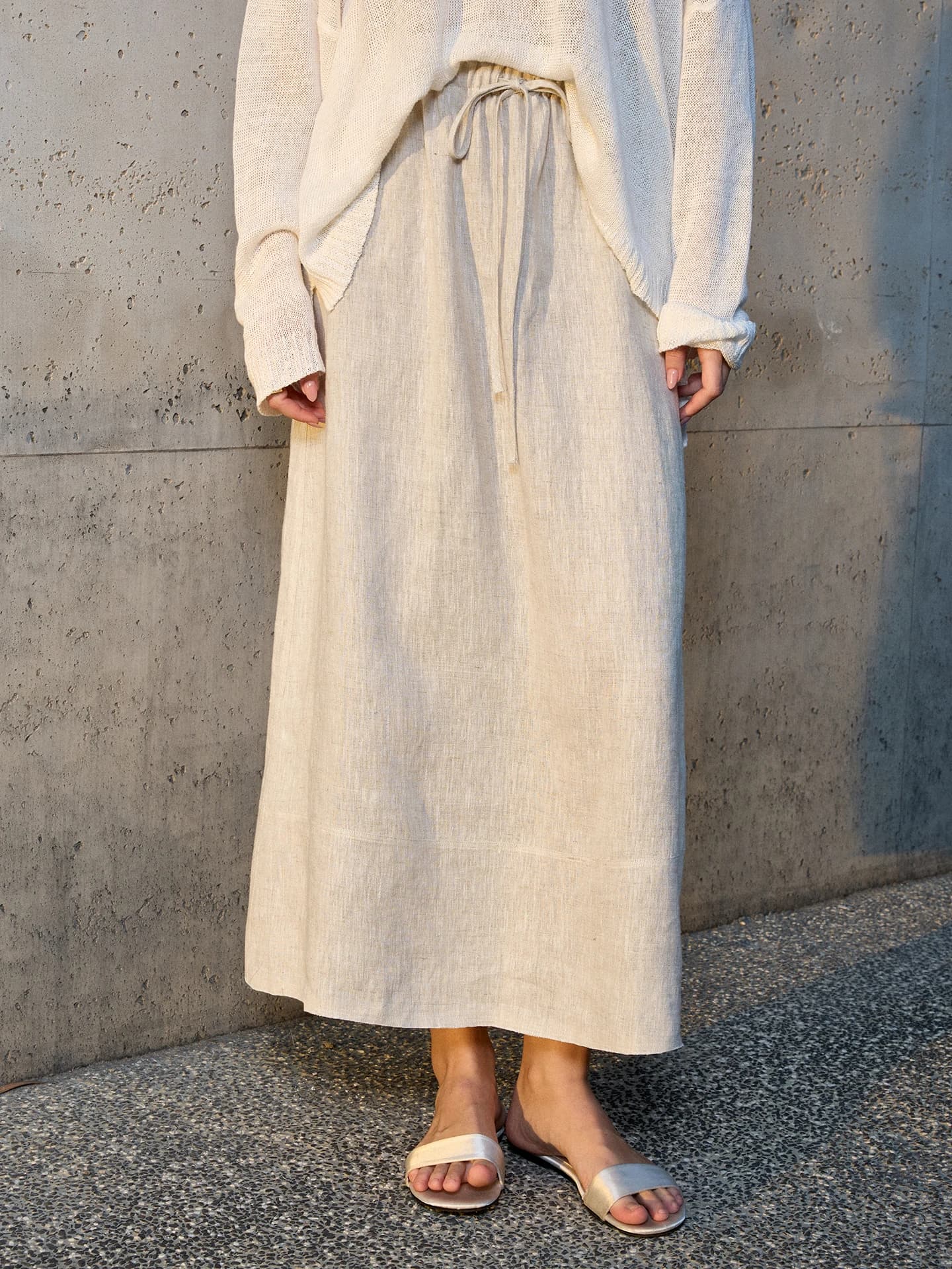 Pure Linen Half Skirt Women's Spring Autumn High End Skirt Loose Umbrella Skirt Belted Old Money Style Linen Language
