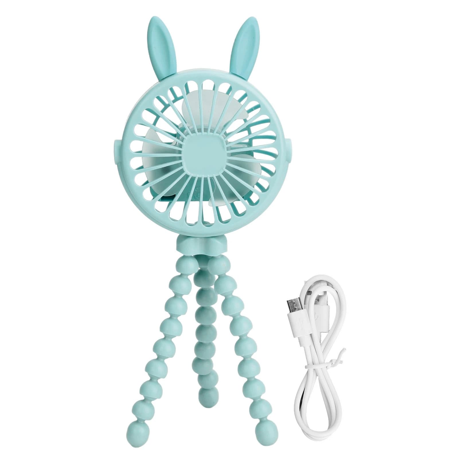 Electric Stroller Fan Adjustable 3 Gears Pointed Ears Handheld Mini Hanging LED Tripod Clip Stroller Fan